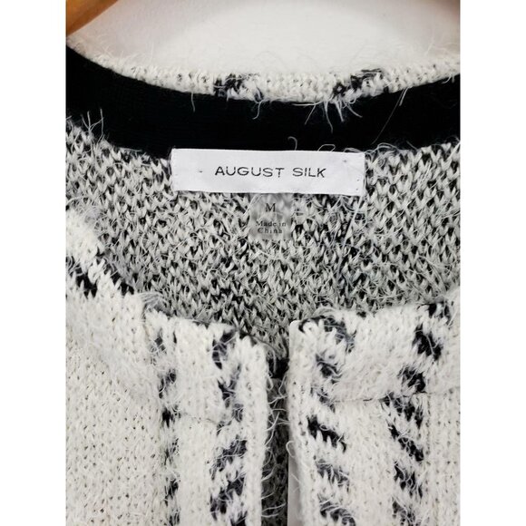 August Silk Windowpane Jacket Coat Ivory Black Hook And Eye Pockets Womens M New - Picture 7 of 9